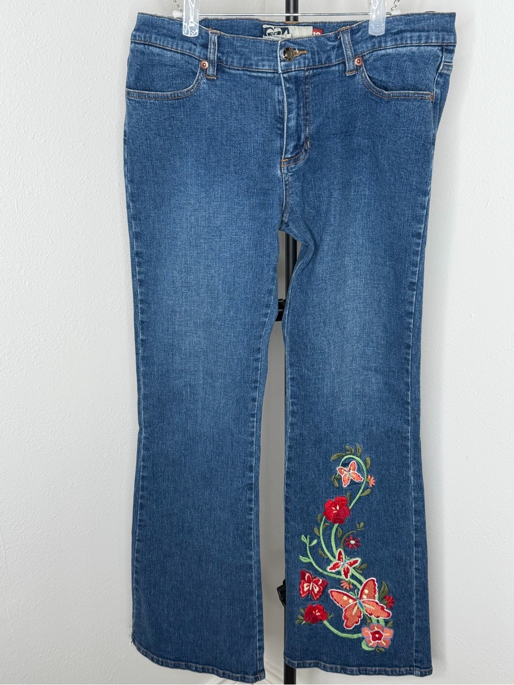 Y2K Roxy Blue Embroidered Flower and Butterfly Jeans Size 13